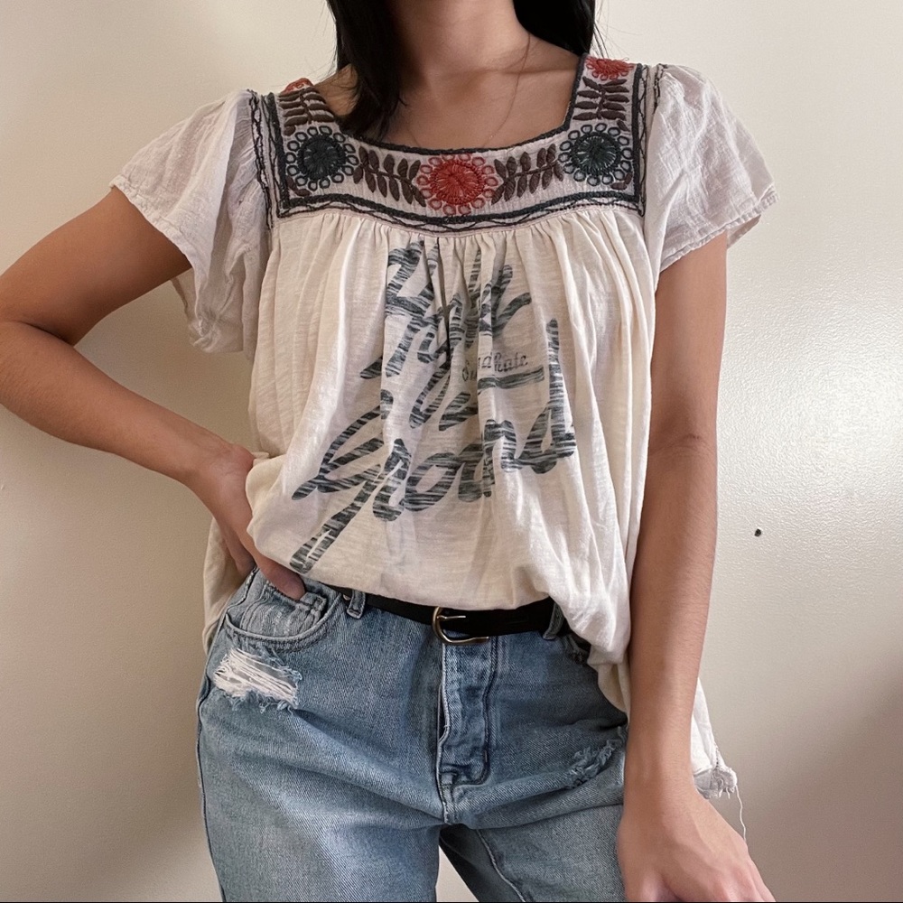 Free People Higher Ground Flowy Embroidered Top